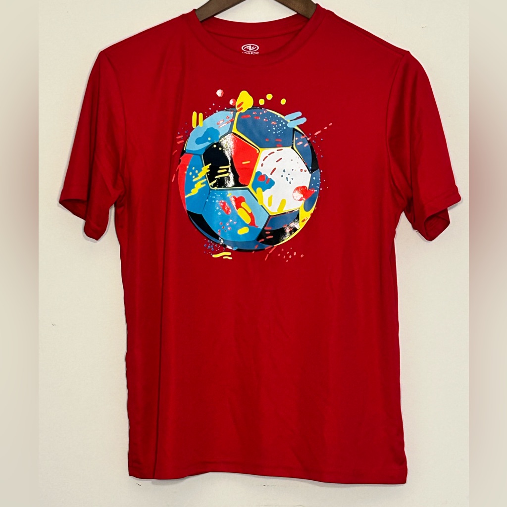 Athletic Works Soccer Ball Graphic Tee Youth Xl Red Short Sleeve